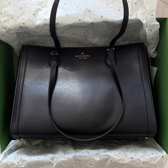 kate spade Handbags - NWT - Kate Spade Outlet Saffiano Large Black Laptop Tote (gold hardware)